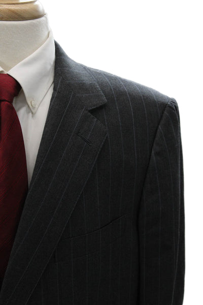 Ermenegildo Zegna Mens Dark Gray Striped Wool Suit Jacket Button Size 58