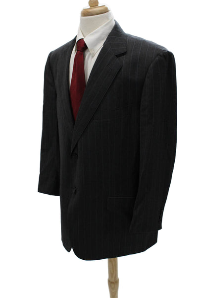 Ermenegildo Zegna Mens Dark Gray Striped Wool Suit Jacket Button Size 58