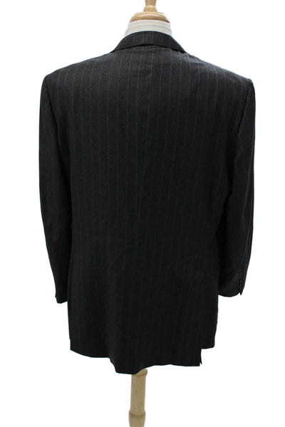 Ermenegildo Zegna Mens Dark Gray Striped Wool Suit Jacket Button Size 58