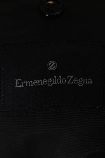 Ermenegildo Zegna Mens Dark Gray Striped Wool Suit Jacket Button Size 58