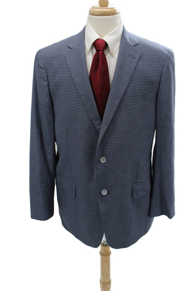 Hart Schaffner Marx Mens Blue Check Wool Blend Classic Blazer Button Size 44