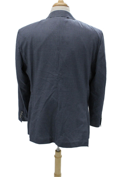 Hart Schaffner Marx Mens Blue Check Wool Blend Classic Blazer Button Size 44