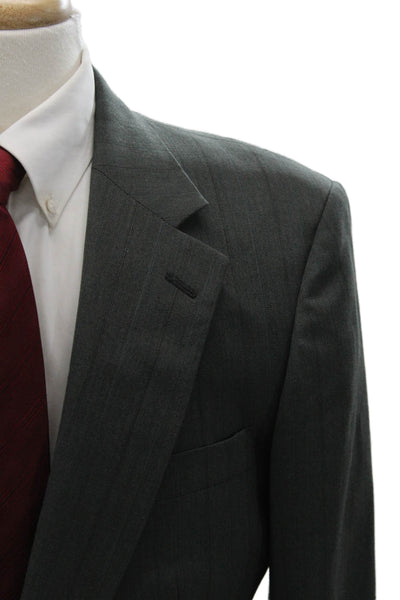 Stafford Mens 2-Piece Striped Wool Blend Suit Jacket Dark Gray Size 41