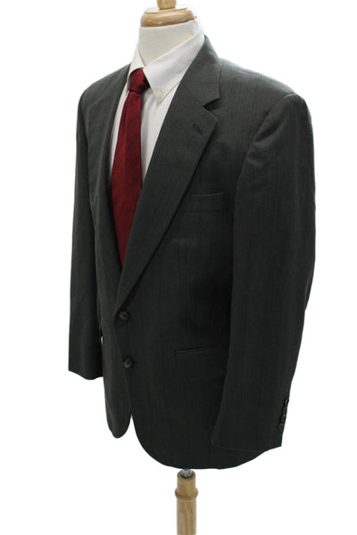 Stafford Mens 2-Piece Striped Wool Blend Suit Jacket Dark Gray Size 41