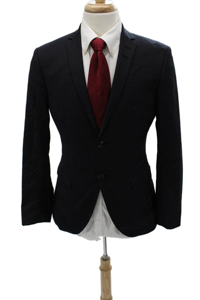 Marzotto Mens Classic Dark Blue Wool Suit Jacket Button Collared Size 48