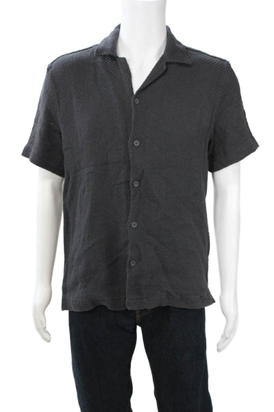 Zara Womens Cotton Collared Short Button Down Shirt Gray Size L