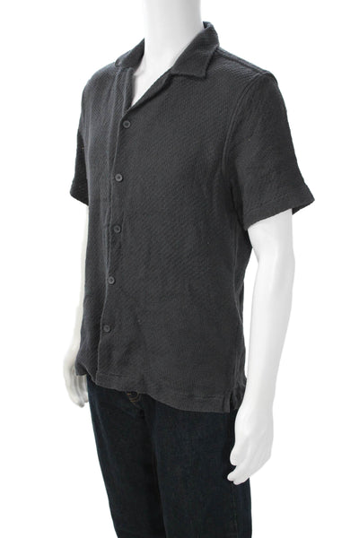 Zara Womens Cotton Collared Short Button Down Shirt Gray Size L