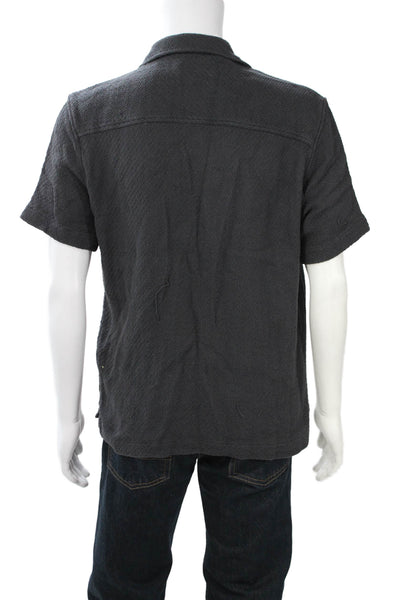 Zara Womens Cotton Collared Short Button Down Shirt Gray Size L