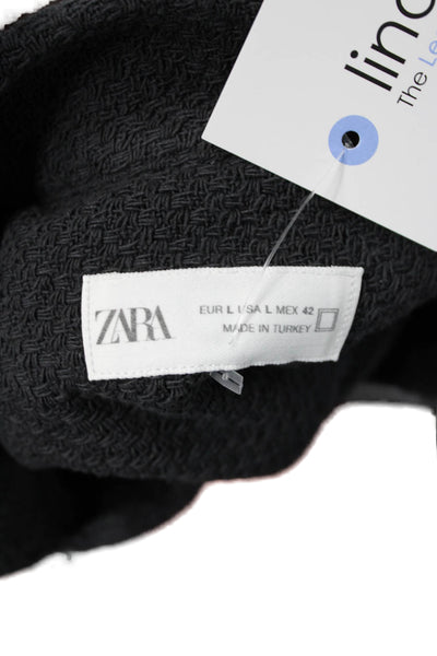 Zara Womens Cotton Collared Short Button Down Shirt Gray Size L