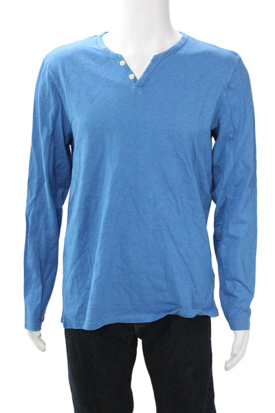 Joes Mens Blue V-Neck Long Sleeve Hemp Cotton T-Shirt Size L