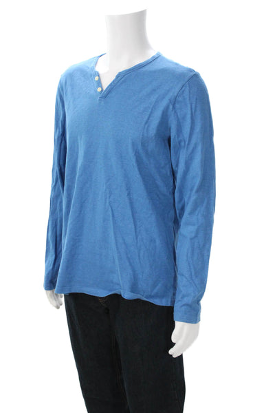 Joes Mens Blue V-Neck Long Sleeve Hemp Cotton T-Shirt Size L