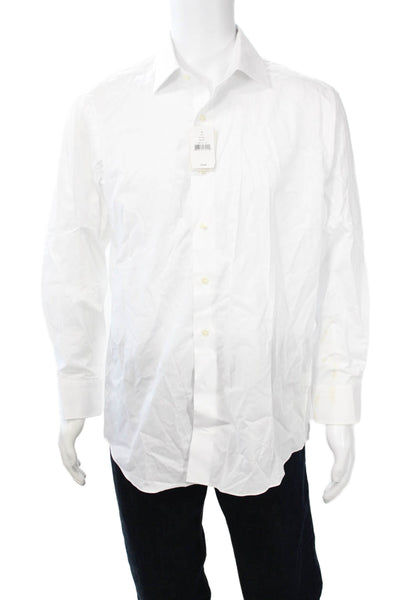 Saks Fifth Avenue Mens Cotton Long Sleeve Button Down Shirt White Size 16