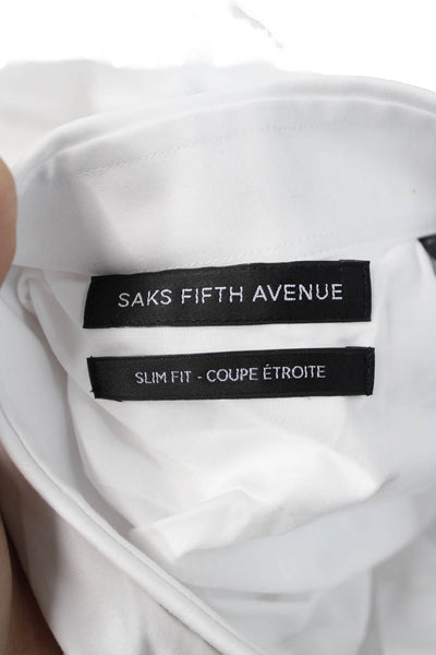 Saks Fifth Avenue Mens Cotton Long Sleeve Button Down Shirt White Size 16