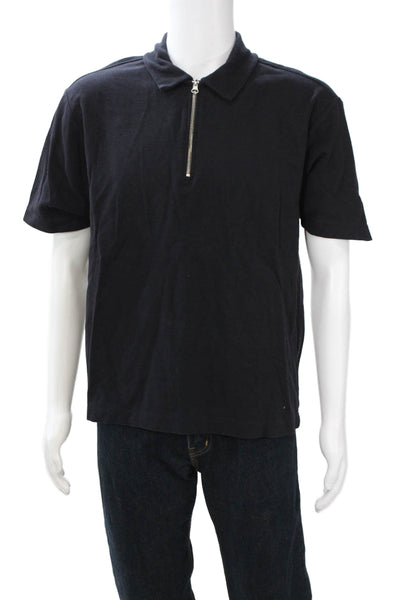 Zara Mens Black Cotton Collared Short Sleeve Polo Solid Fall Size L