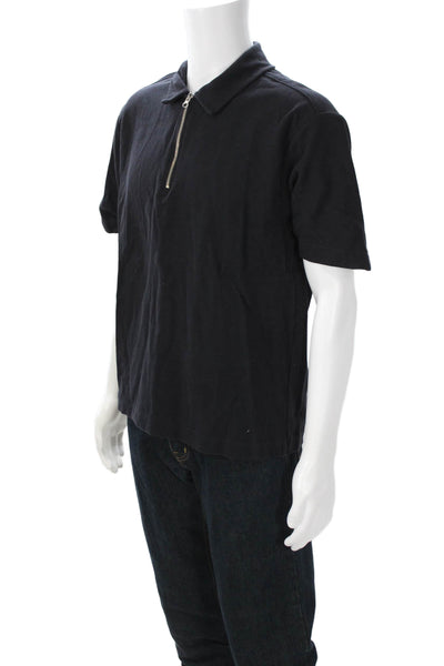 Zara Mens Black Cotton Collared Short Sleeve Polo Solid Fall Size L