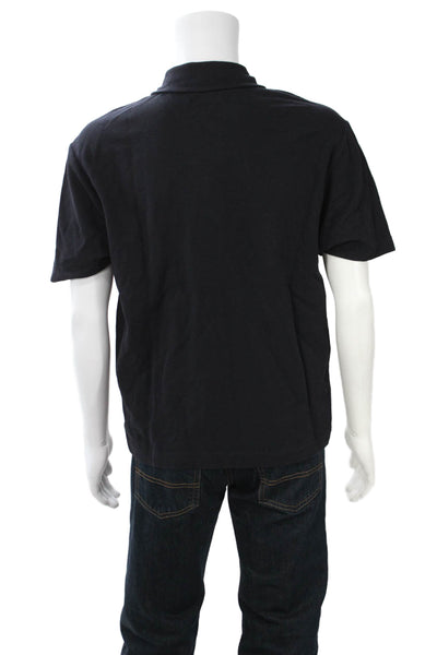 Zara Mens Black Cotton Collared Short Sleeve Polo Solid Fall Size L