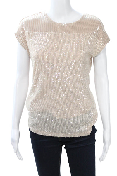 Cable & Gauge Women Beige Sleeveless Round Neck Blouse Poly Spandex Size XS