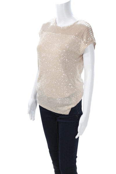 Cable & Gauge Women Beige Sleeveless Round Neck Blouse Poly Spandex Size XS