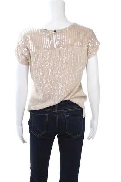 Cable & Gauge Women Beige Sleeveless Round Neck Blouse Poly Spandex Size XS