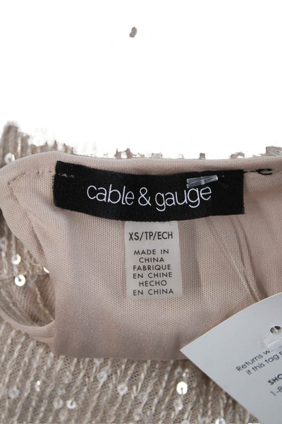 Cable & Gauge Women Beige Sleeveless Round Neck Blouse Poly Spandex Size XS