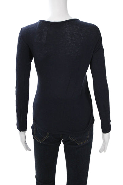 Tory Burch Women Silk Jersey Leopard Dark Blue Crew Long Sleeve Tee Size XS