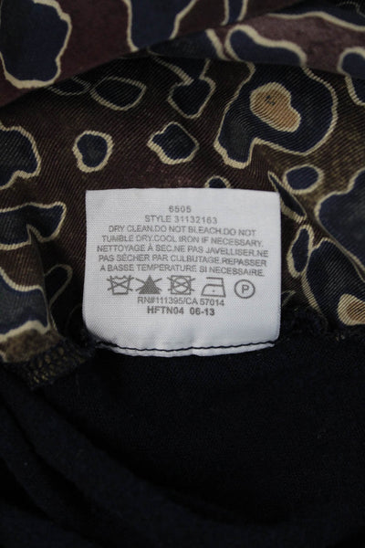 Tory Burch Women Silk Jersey Leopard Dark Blue Crew Long Sleeve Tee Size XS