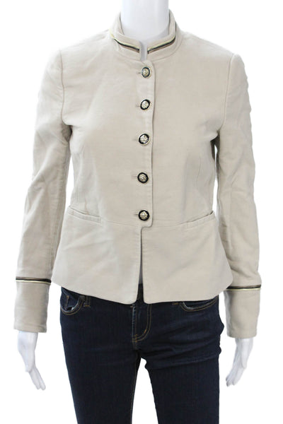 Zara Basic Womens Beige Military Jacket Polyester Button High Neck Size S