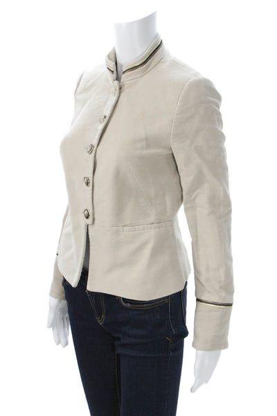 Zara Basic Womens Beige Military Jacket Polyester Button High Neck Size S
