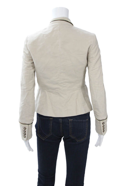 Zara Basic Womens Beige Military Jacket Polyester Button High Neck Size S