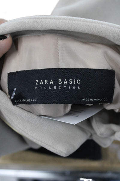 Zara Basic Womens Beige Military Jacket Polyester Button High Neck Size S