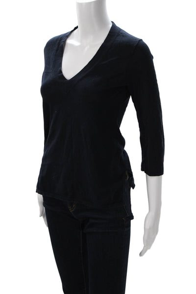 J Crew Womens Dark Blue V Neck 3/4 Sleeve Basic T Shirt 100% Cotton Size XS