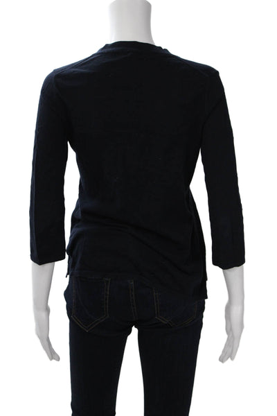 J Crew Womens Dark Blue V Neck 3/4 Sleeve Basic T Shirt 100% Cotton Size XS