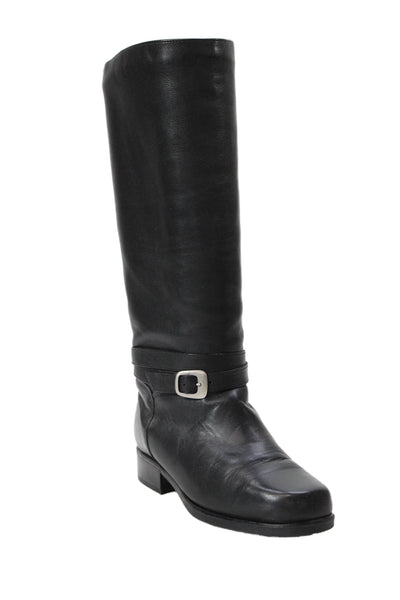 Santana Canada Womens Leather Buckle Detail Knee High Boots Black Size 5