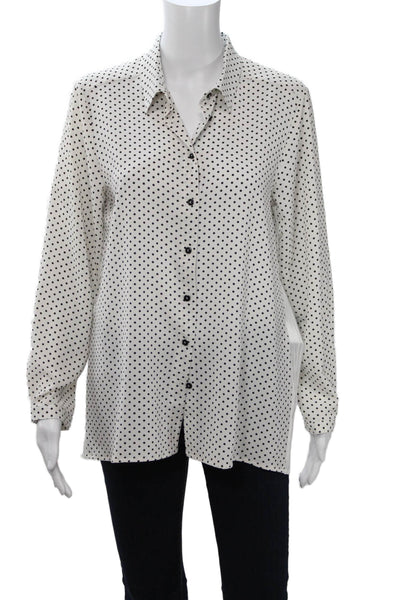 VLTs By Valentina Womens Tunic Blouse White Polka Dot Long Sleeve Button Size L