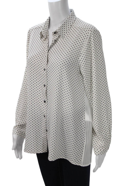 VLTs By Valentina Womens Tunic Blouse White Polka Dot Long Sleeve Button Size L