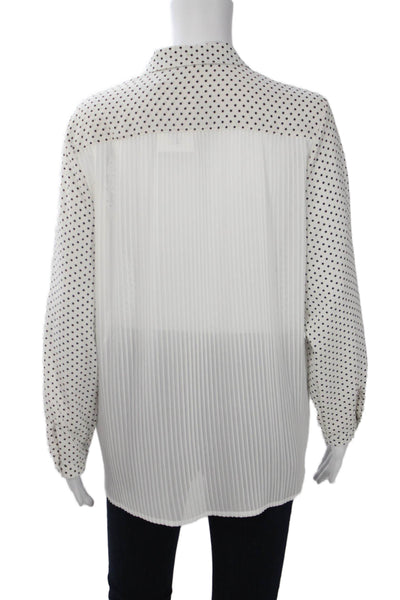 VLTs By Valentina Womens Tunic Blouse White Polka Dot Long Sleeve Button Size L