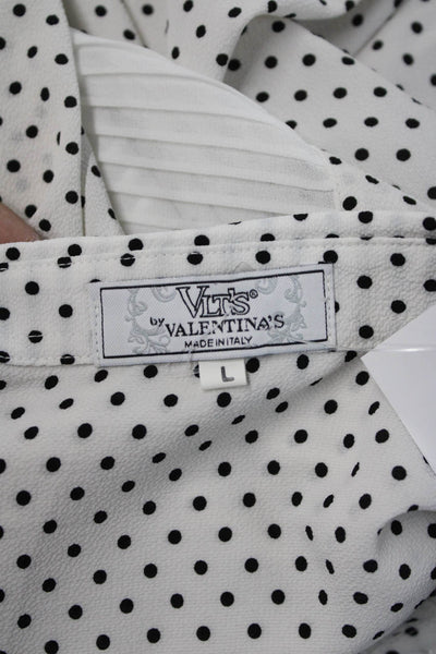 VLTs By Valentina Womens Tunic Blouse White Polka Dot Long Sleeve Button Size L