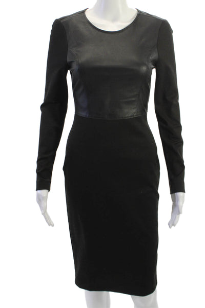 BCBG Max Azria Women Bodycon Sheath Black Long Sleeve Mid Calf Dress Size XS