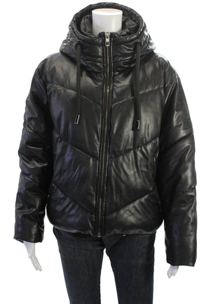 Zara Womens Quilted Puffer Jacket Black High Neck Long Sleeve Size XS