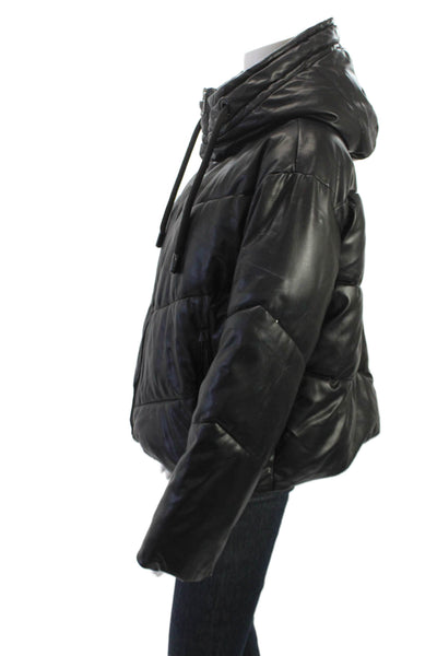 Zara Womens Quilted Puffer Jacket Black High Neck Long Sleeve Size XS