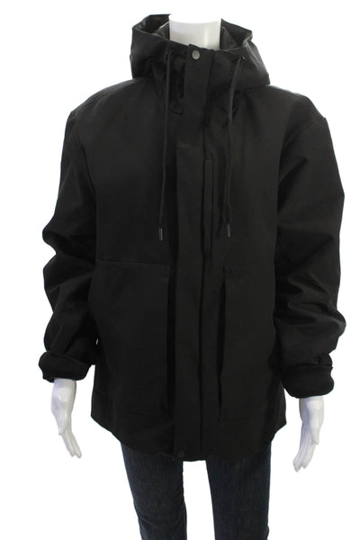 Zara Mens Parka Jacket Black Button High Neck Polyester Size M