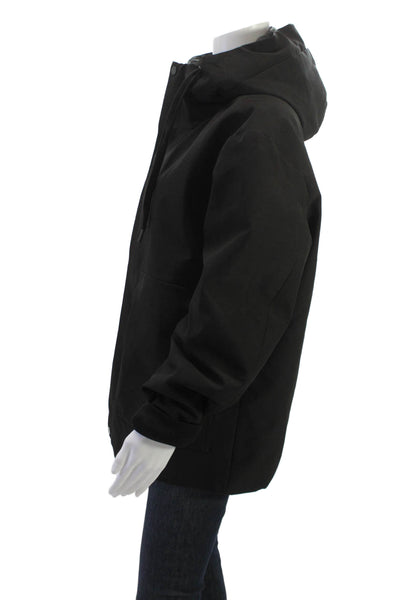 Zara Mens Parka Jacket Black Button High Neck Polyester Size M