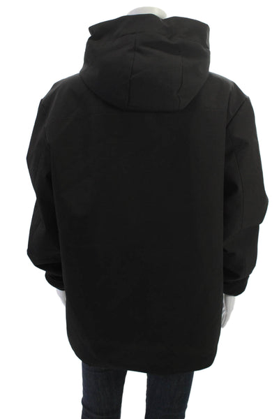Zara Mens Parka Jacket Black Button High Neck Polyester Size M