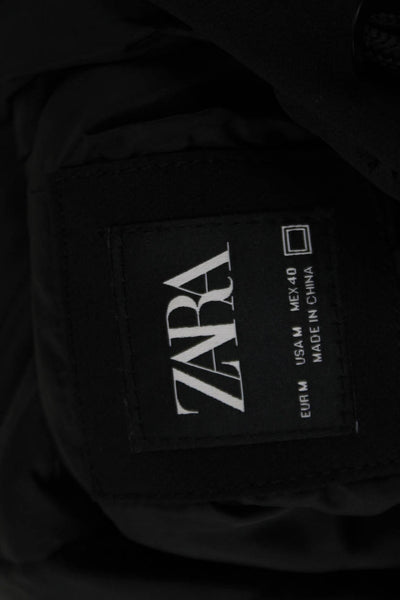 Zara Mens Parka Jacket Black Button High Neck Polyester Size M