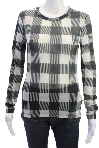 Rag & Bone Womens Basic Black Long Sleeve Check Crew Neck T-Shirt Size S