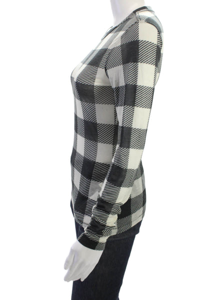 Rag & Bone Womens Basic Black Long Sleeve Check Crew Neck T-Shirt Size S