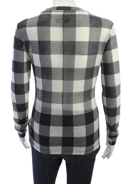 Rag & Bone Womens Basic Black Long Sleeve Check Crew Neck T-Shirt Size S