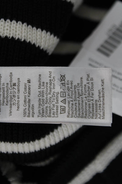 J Crew Women Striped Black Cotton Cardigan Crew Neck Button Size XS