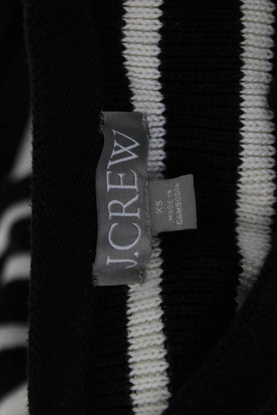 J Crew Women Striped Black Cotton Cardigan Crew Neck Button Size XS