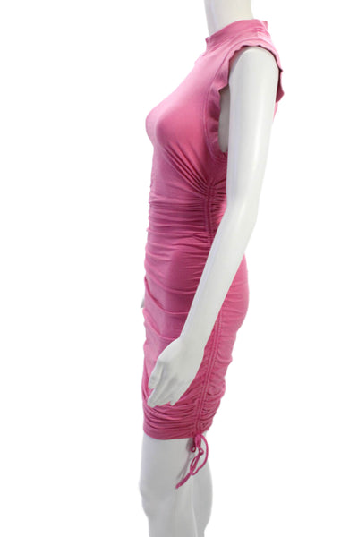 Daily Practice Womens Bodycon Mini Dress Pink Mock Neck Drawstring Size XS